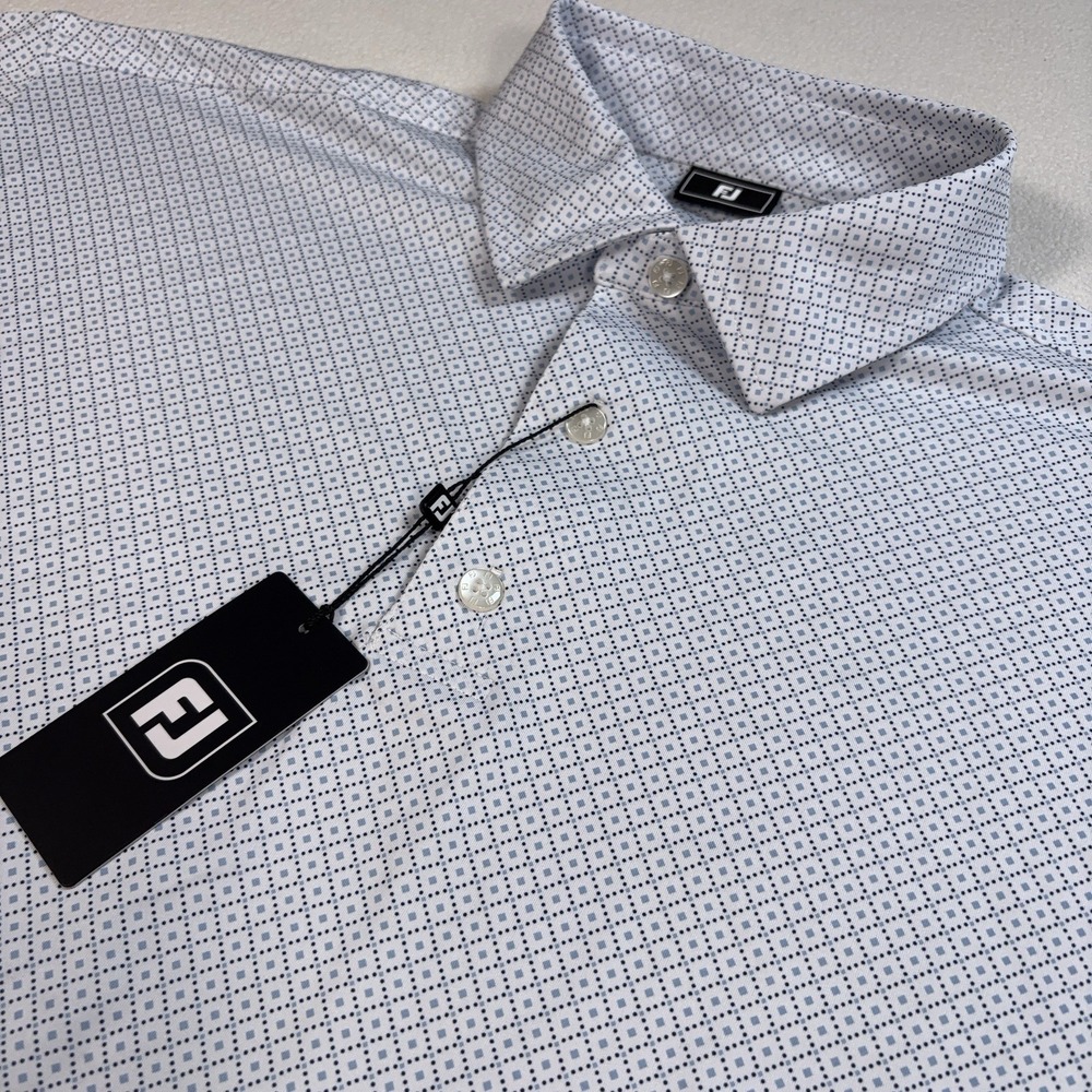 NEW Footjoy Golf Polo Men's L Light Blue Dot Geometric Stretch Performance NWT
